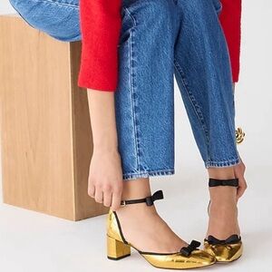 J Crew Bow Millie Golden Pumps 9.5 New